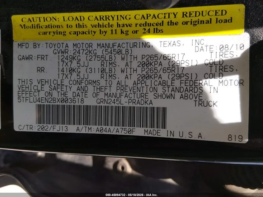 2011 TOYOTA TACOMA BASE V6