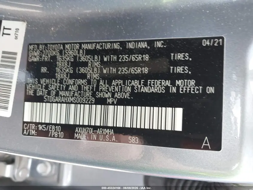 2021 TOYOTA HIGHLANDER HYBRID XLE