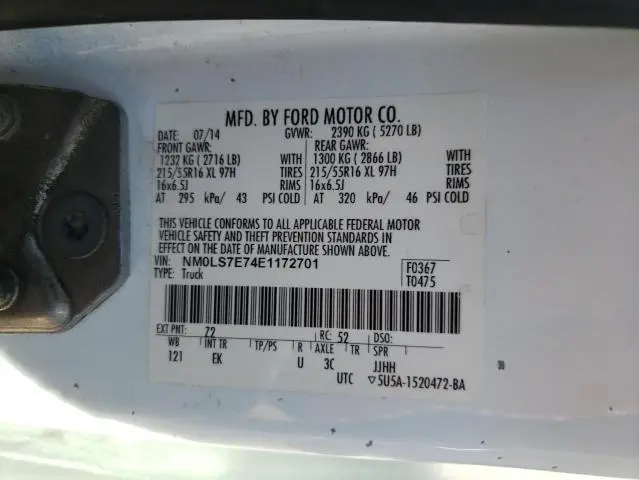 2014 FORD TRANSIT CONNECT XL  