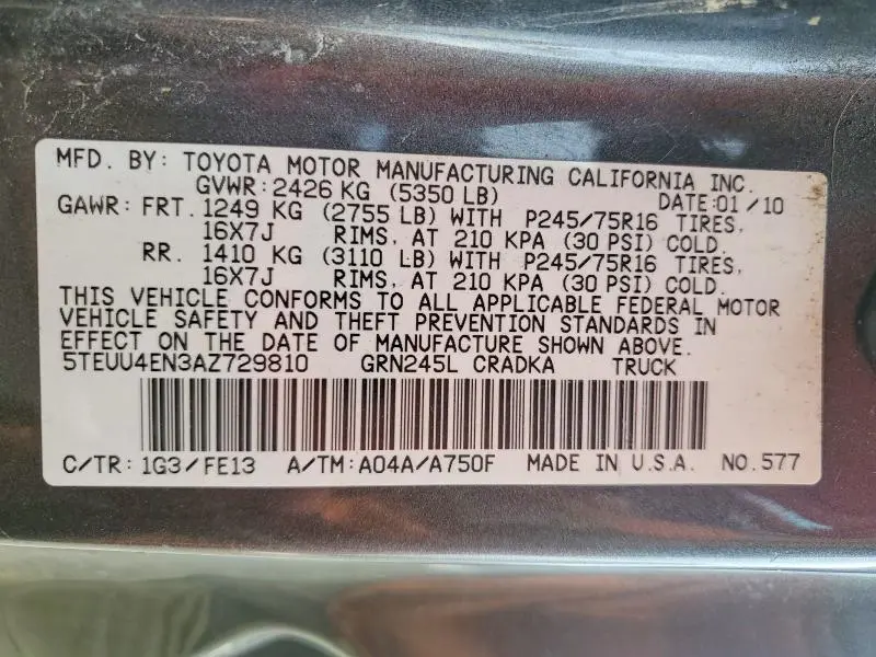 2010 TOYOTA TACOMA ACCESS CAB  