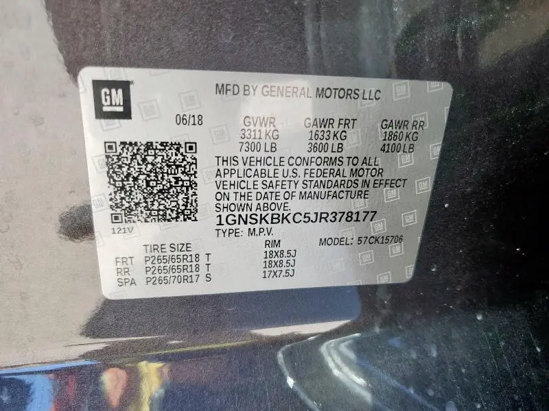 2018 CHEVROLET TAHOE K1500 LT  