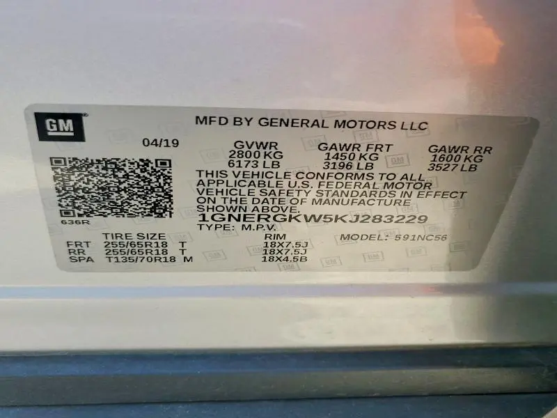 2019 CHEVROLET TRAVERSE LT  