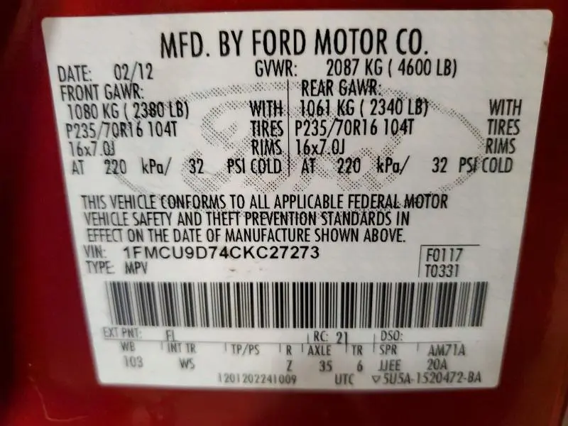 2012 FORD ESCAPE XLT  
