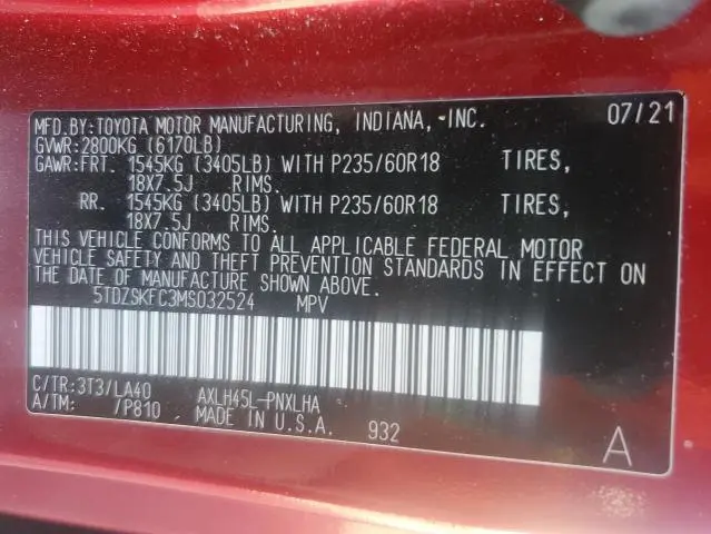 2021 TOYOTA SIENNA LIMITED  