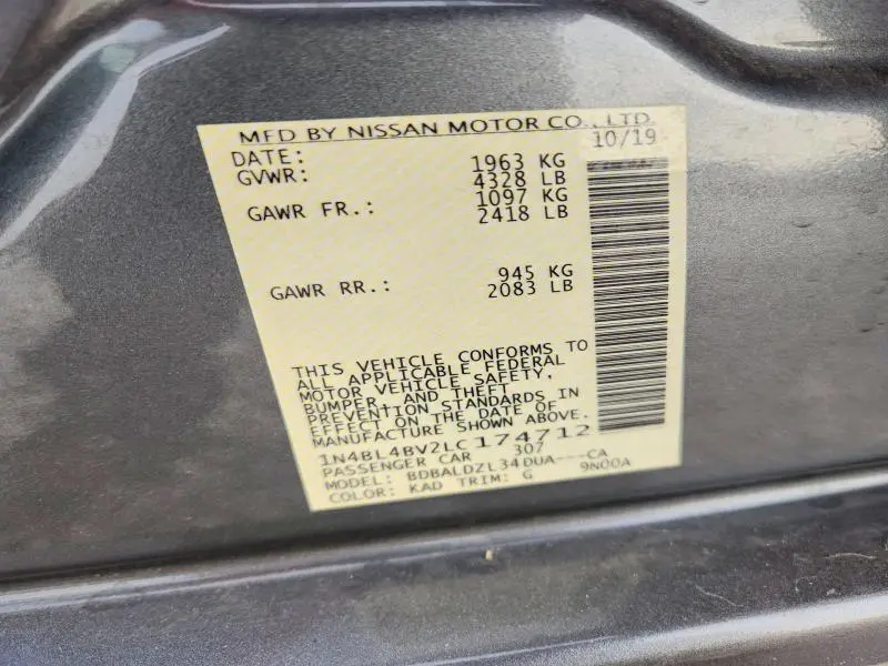 2020 NISSAN ALTIMA S  