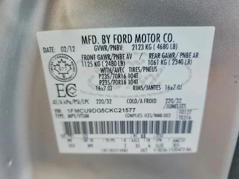 2012 FORD ESCAPE XLT  