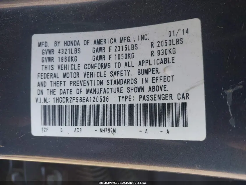 2014 HONDA ACCORD SPORT