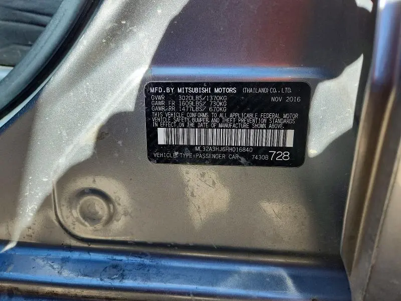 2017 MITSUBISHI MIRAGE ES  