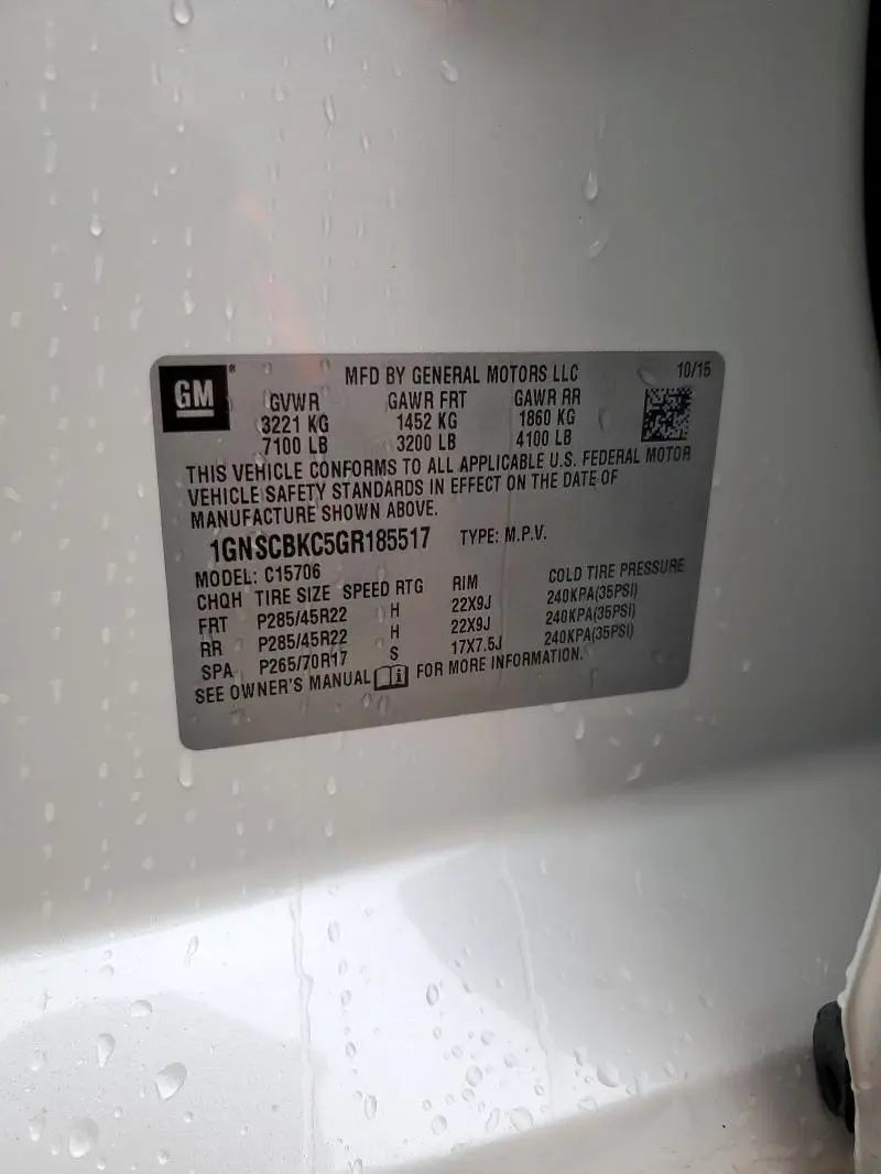 2016 CHEVROLET TAHOE C1500 LT  