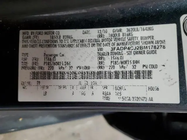 2011 FORD FIESTA SEL  