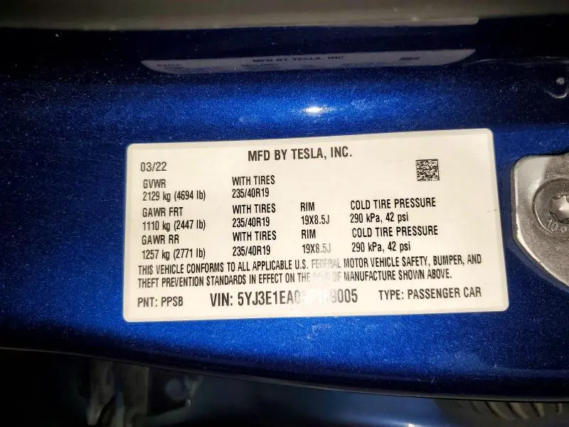 2022 TESLA MODEL 3   