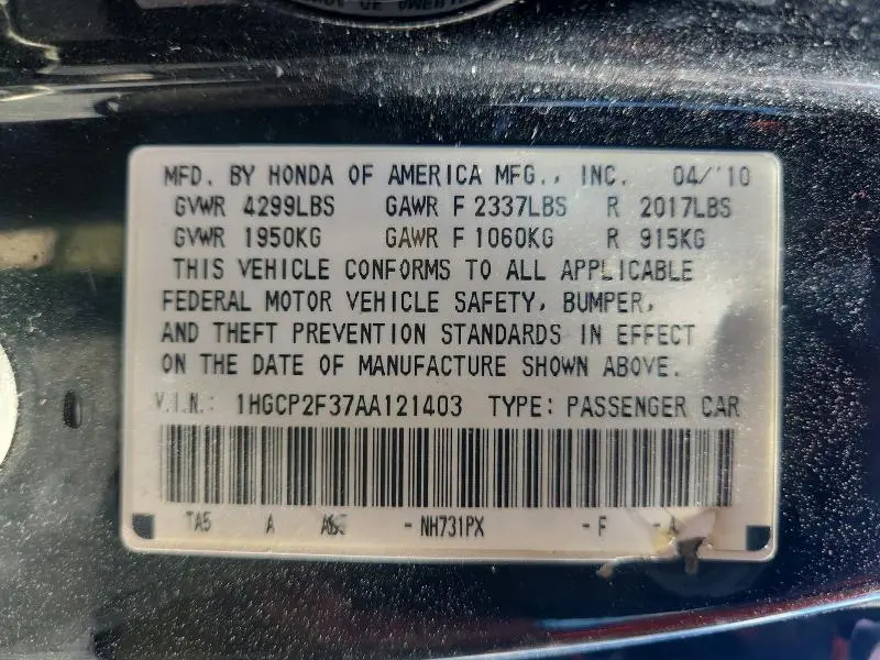 2010 HONDA ACCORD LX  