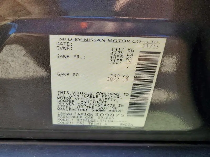 2016 NISSAN ALTIMA 2.5 S  