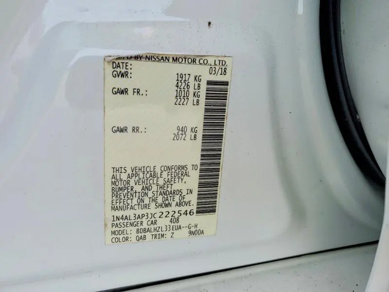 2018 NISSAN ALTIMA 2.5 SR  