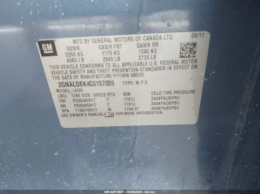 2012 CHEVROLET EQUINOX 1LT