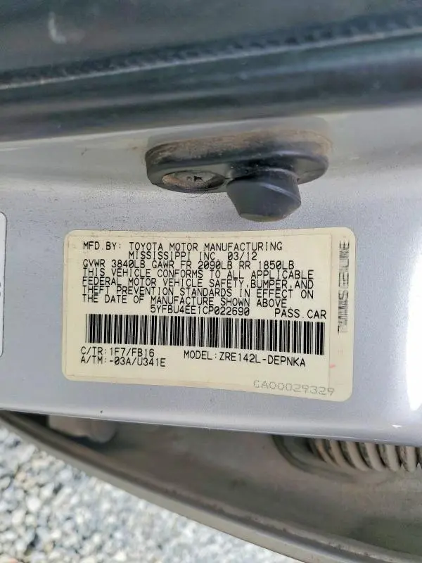 2012 TOYOTA COROLLA BASE  