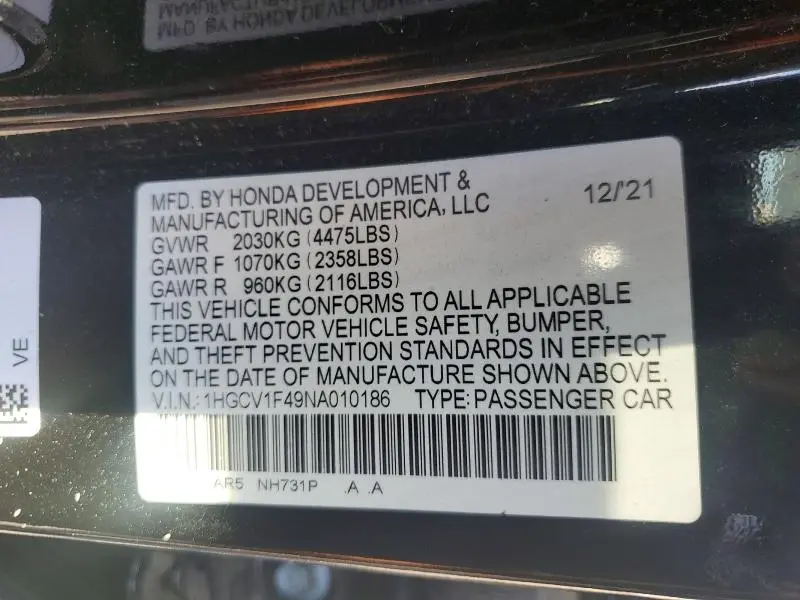 2022 HONDA ACCORD SPORT SE  
