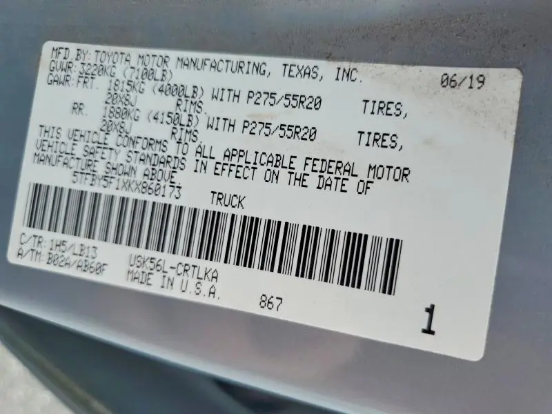 2019 TOYOTA TUNDRA DOUBLE CAB LIMITED  