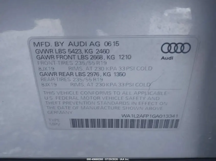 2016 AUDI Q5 2.0T PREMIUM