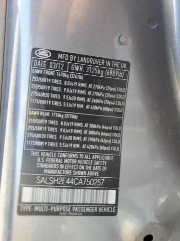 2012 LAND ROVER RANGE ROVER SPORT SC  