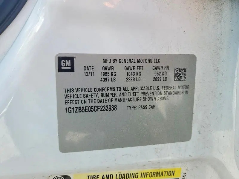 2012 CHEVROLET MALIBU LS  