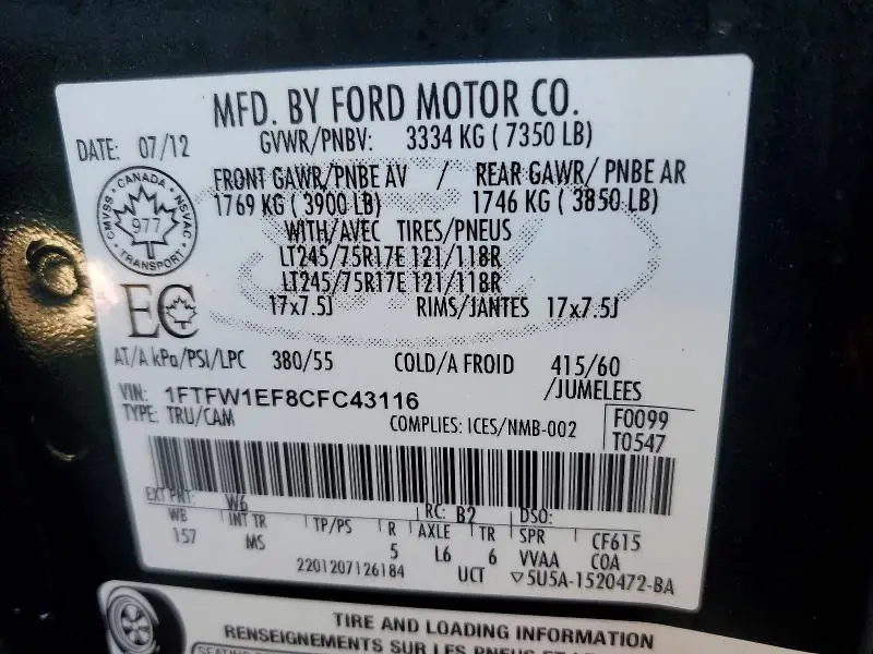 2012 FORD F150 SUPERCREW  