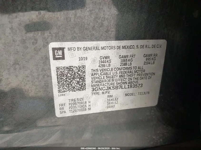 2020 CHEVROLET TRAX FWD LS
