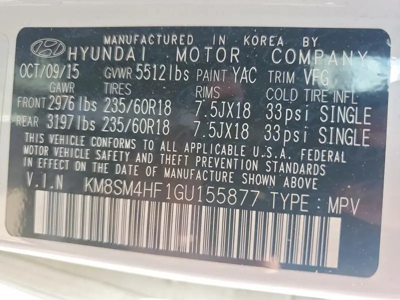 2016 HYUNDAI SANTA FE SE  