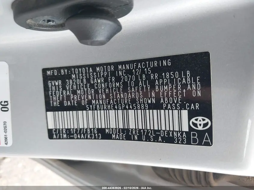 2016 TOYOTA COROLLA LE