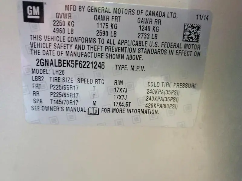 2015 CHEVROLET EQUINOX LT  