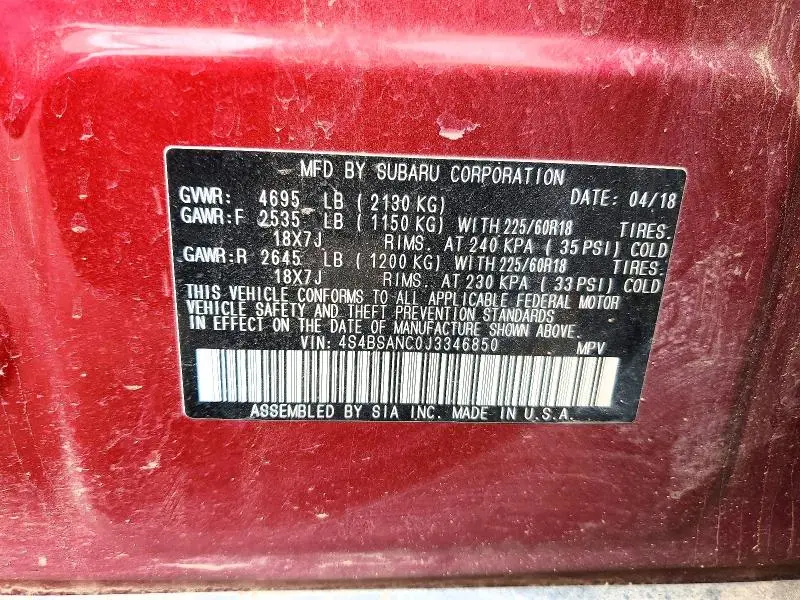 2018 SUBARU OUTBACK 2.5I LIMITED  