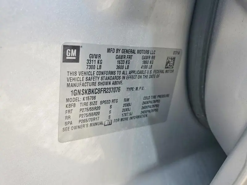 2015 CHEVROLET TAHOE K1500 LT  