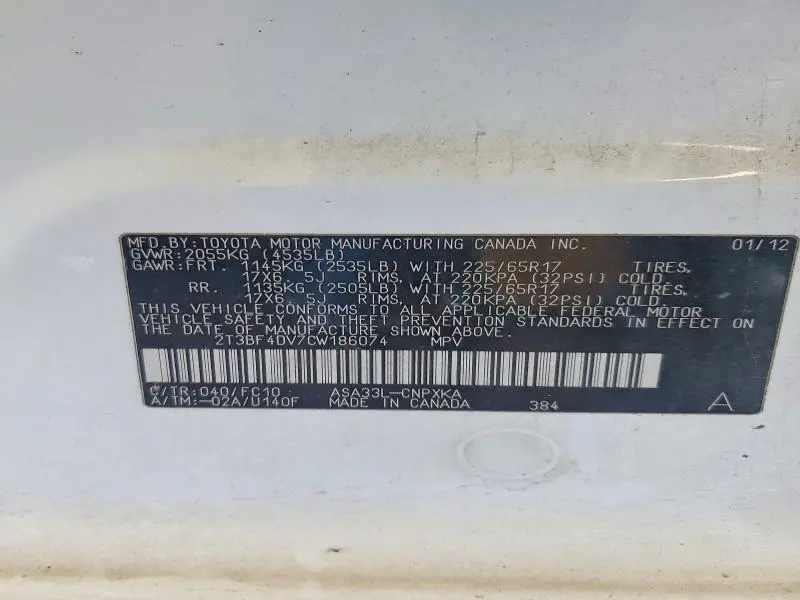 2012 TOYOTA RAV4 BASE  