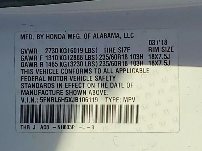 2018 HONDA ODYSSEY EX  