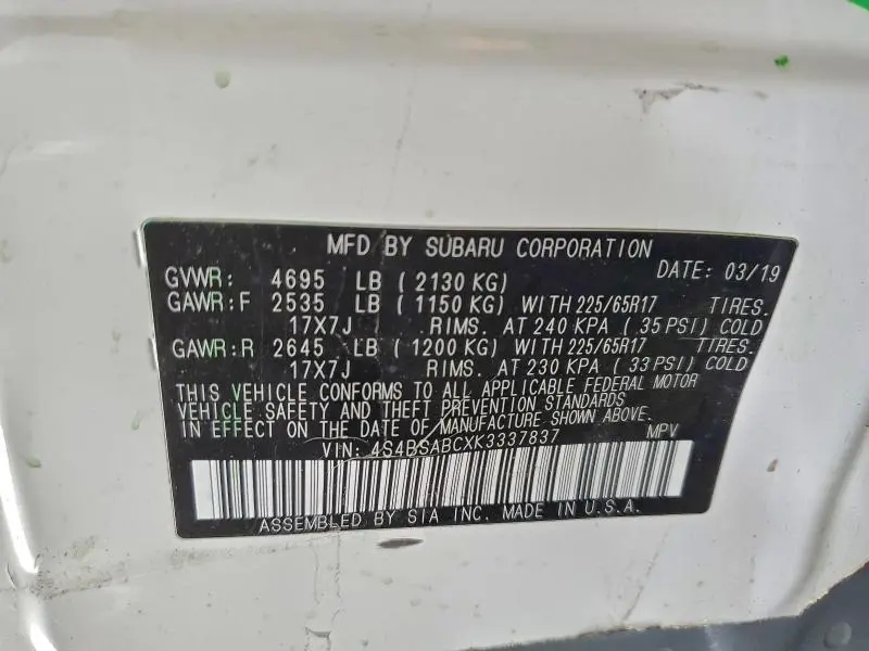 2019 SUBARU OUTBACK 2.5I  