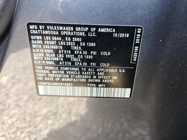 2019 VOLKSWAGEN ATLAS SE  