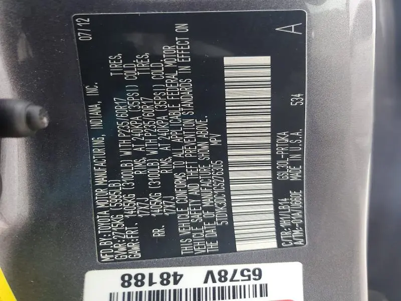 2012 TOYOTA SIENNA XLE  