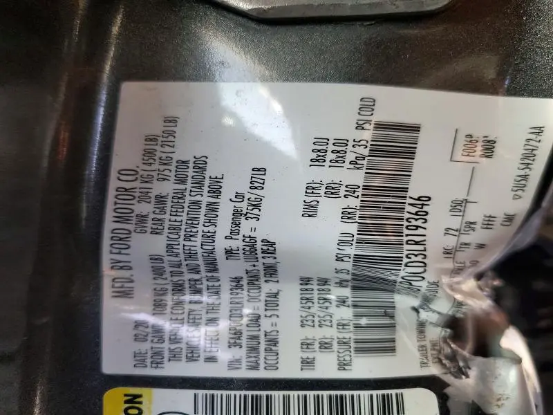 2020 FORD FUSION SEL  