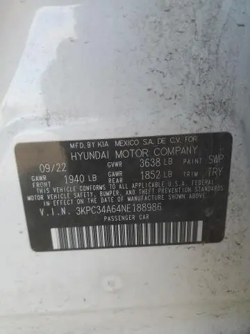 2022 HYUNDAI ACCENT LIMITED  