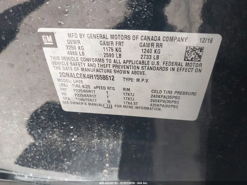 2017 CHEVROLET EQUINOX LT