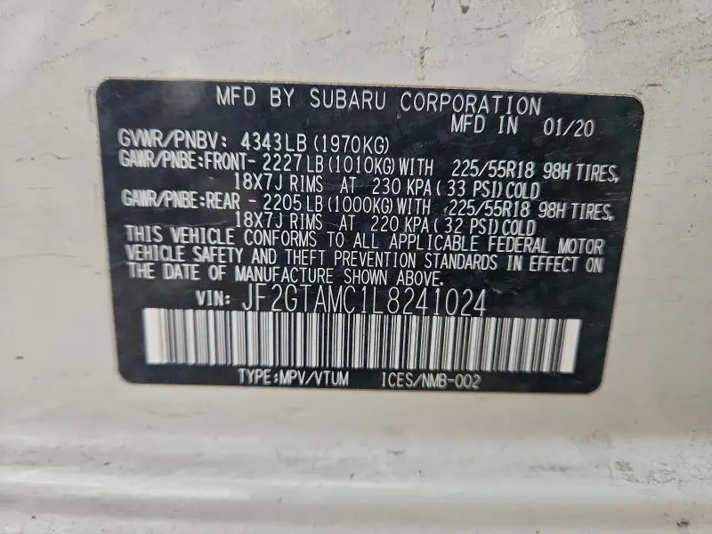 2020 SUBARU CROSSTREK LIMITED  