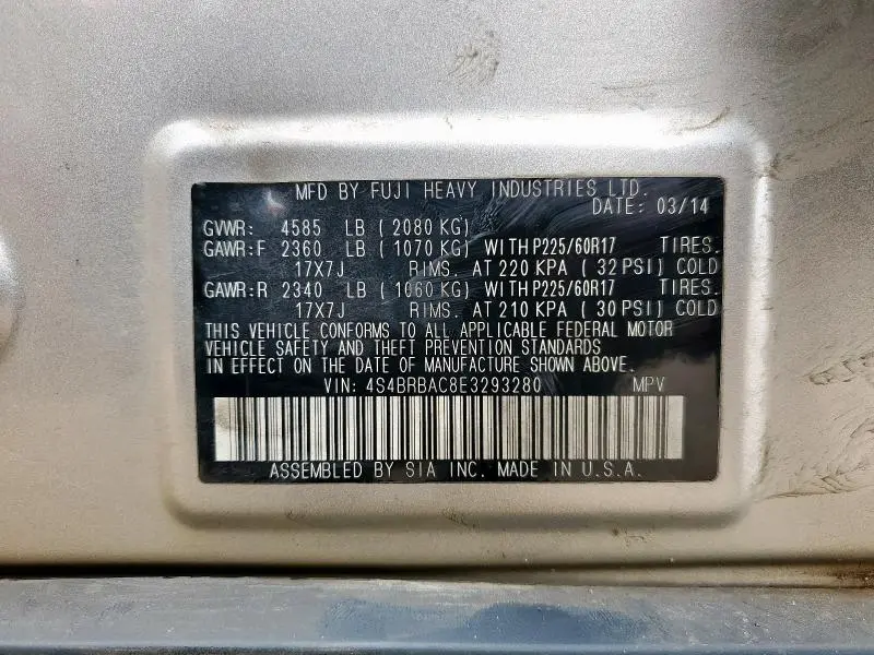 2014 SUBARU OUTBACK 2.5I  