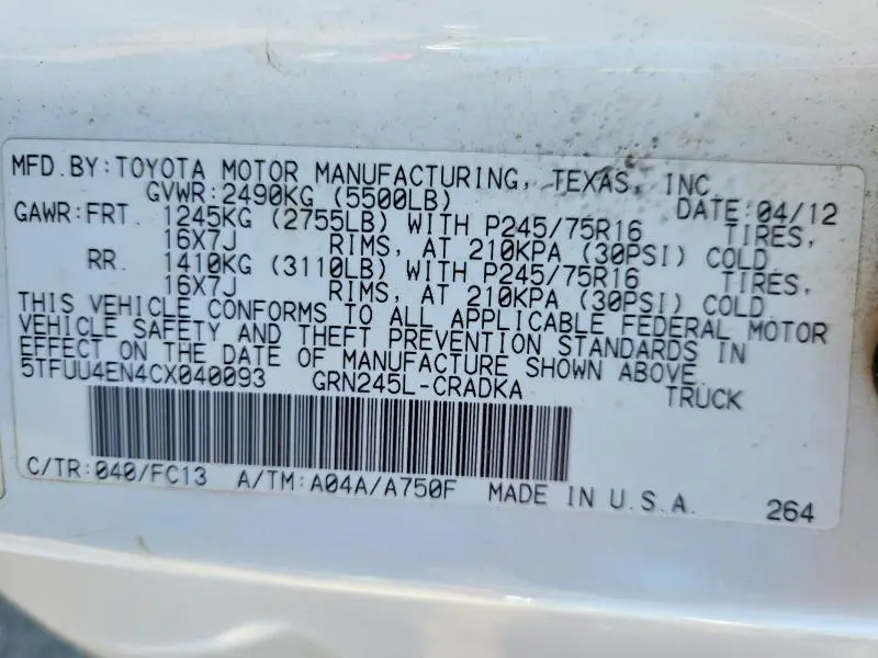 2012 TOYOTA TACOMA V6  