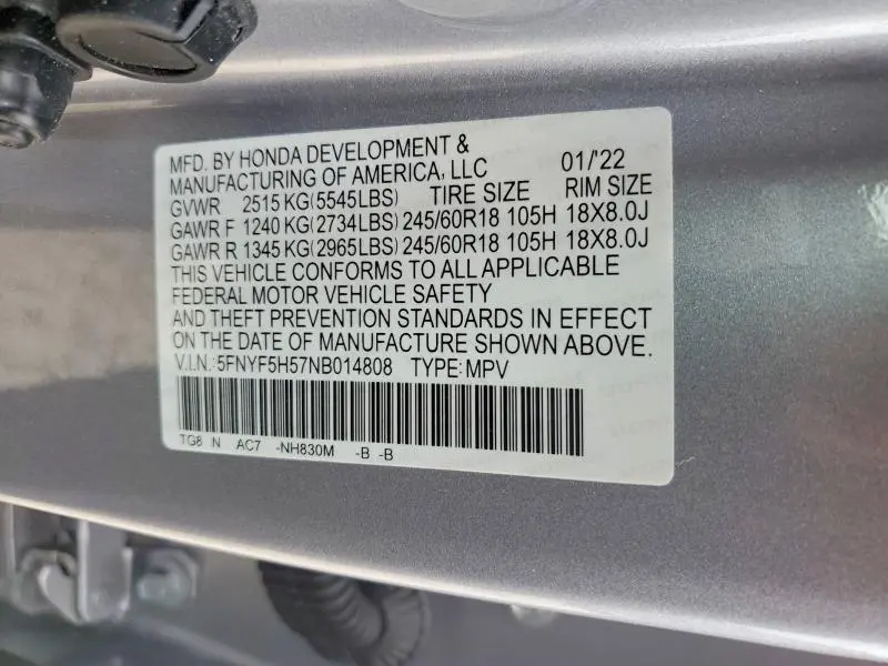 2022 HONDA PILOT EXL  