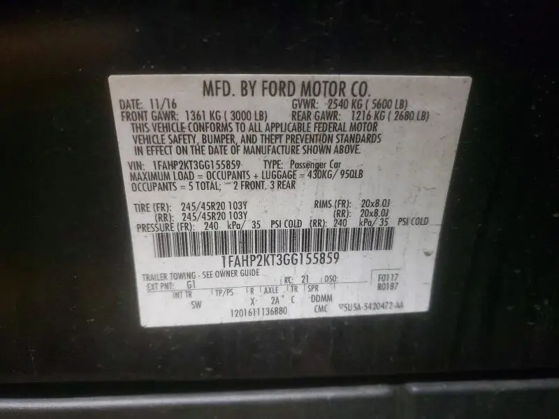 2016 FORD TAURUS SHO  