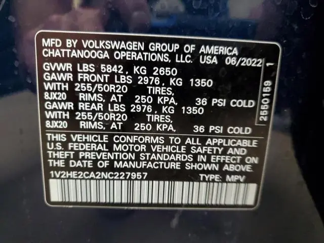 2022 VOLKSWAGEN ATLAS CROSS SPORT SE  