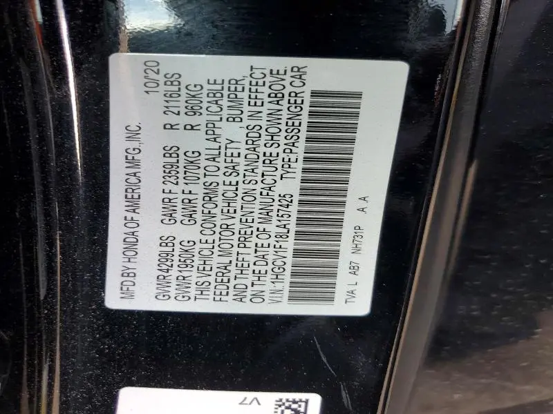 2020 HONDA ACCORD LX  