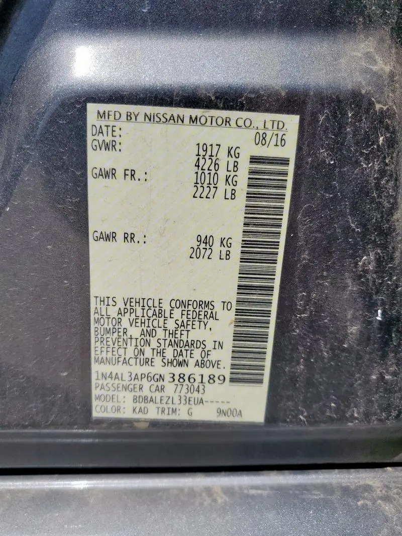 2016 NISSAN ALTIMA 2.5