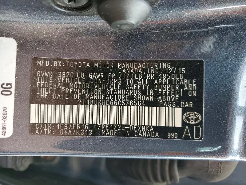 2016 TOYOTA COROLLA LE  