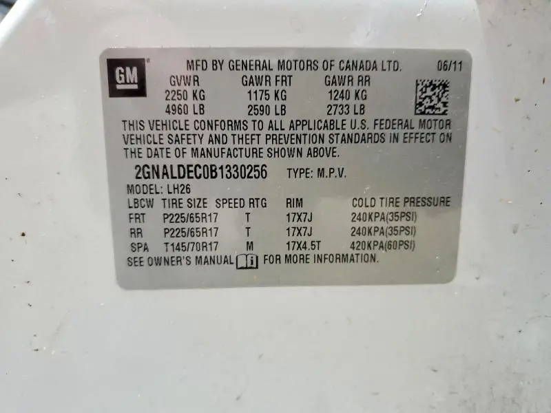 2011 CHEVROLET EQUINOX LT  